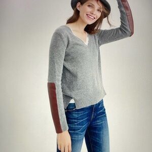 J. Crew Gray wool & leather V-Neck Women's Sweater